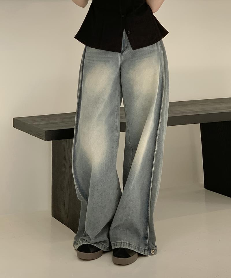 ハービン サイドピンタック ウォッシング ワイドパンツ デニムパンツ レディース｜韓国 J-BLIN｜コーディブック