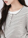 ファジィ サルギョンギレイヤードストライプヘンリーネック ルーズフィット 長袖Tシャツ - 3color 長袖 Tシャツ Tシャツ レディース|韓国 ifyou|コーディブック(4)