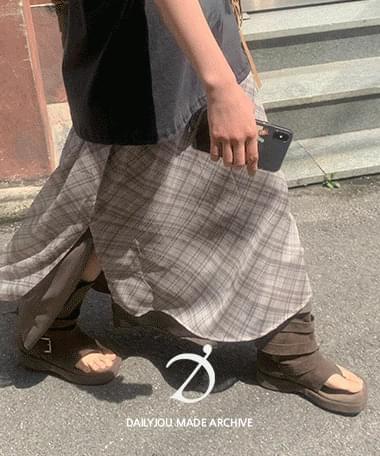ジャネットチェックレイヤードバンディングスカート スカート フレアスカート レディース｜韓国 DAILYJOU｜コーディブック