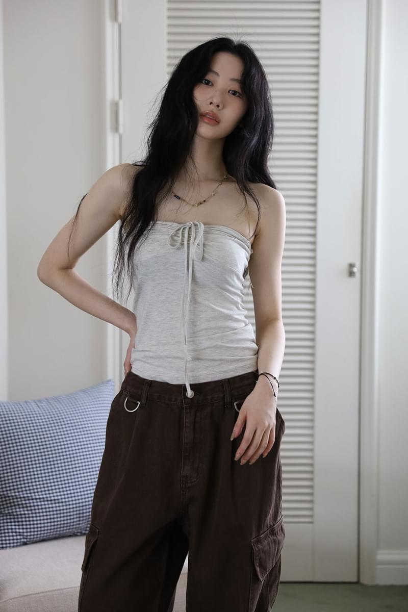 ウディストリングチューブトップ ノースリーブ レディース｜韓国 COLOR iN ID｜コーディブック