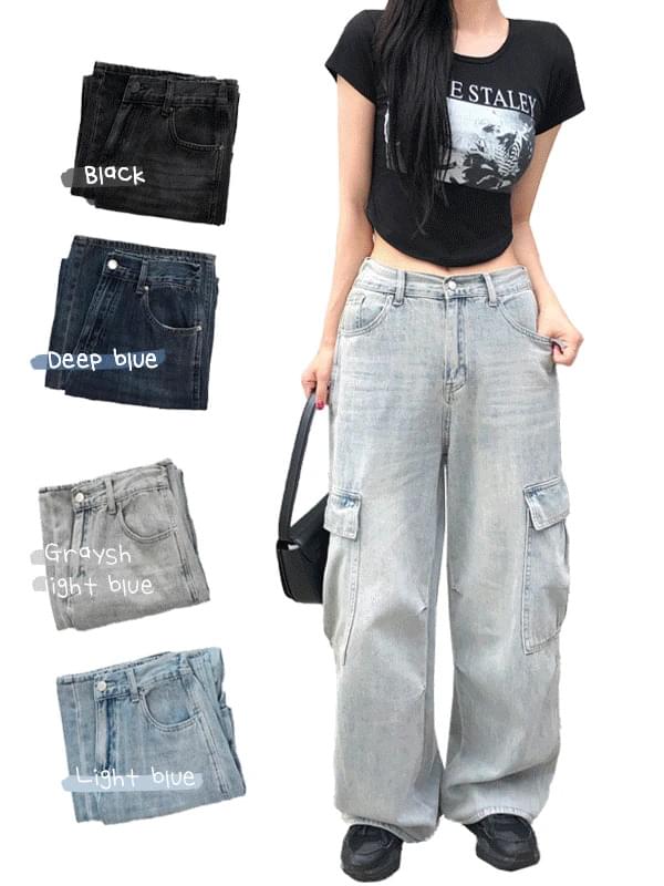 下入パラシュートカーゴデニムパンツ ショートパンツ デニムパンツ レディース｜韓国 Dayroze｜コーディブック