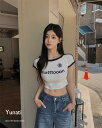 ユナティブロックコアラウンドネック2トーンラグランシャーリングロゴクロップ半袖Tシャツ 半袖 Tシャツ レディース|韓国 highclassic|コーディブック(4)