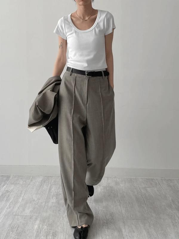 コントピンタックワイドスラックス パンツ スラックス レディース｜韓国 inchant me｜コーディブック