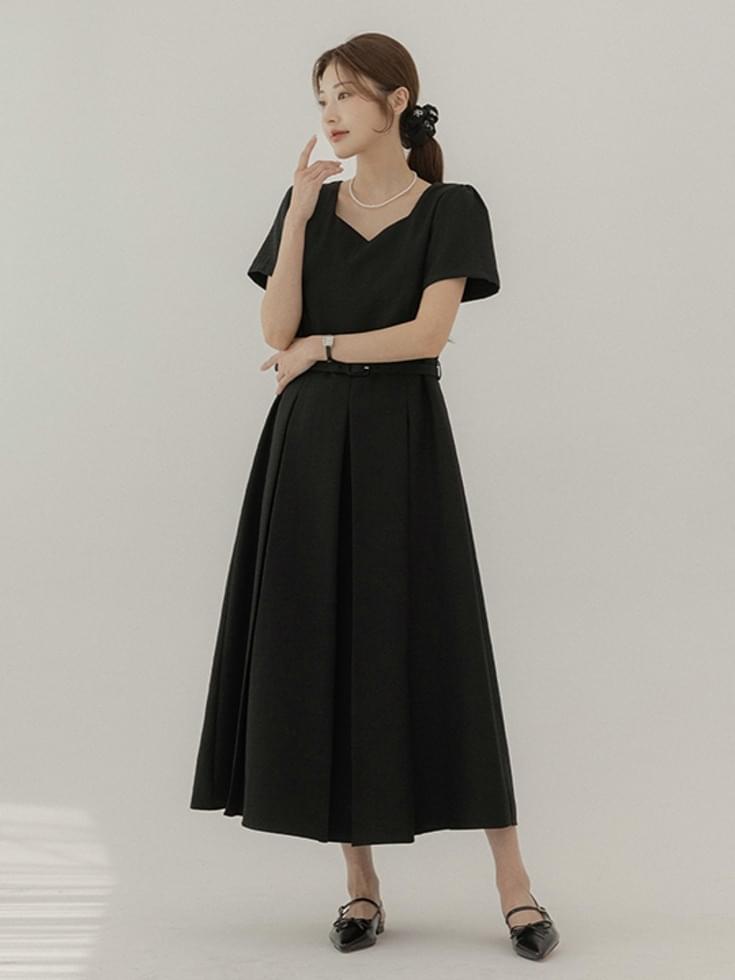 ツイードハートネックプリーツベルト...