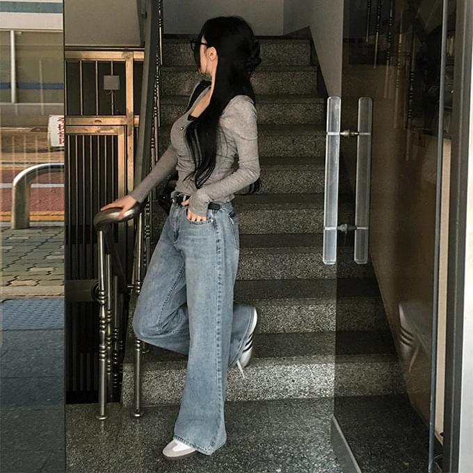 ハイプセミワイドロングパンツ パンツ デニムパンツ レディース｜韓国 henique｜コーディブック