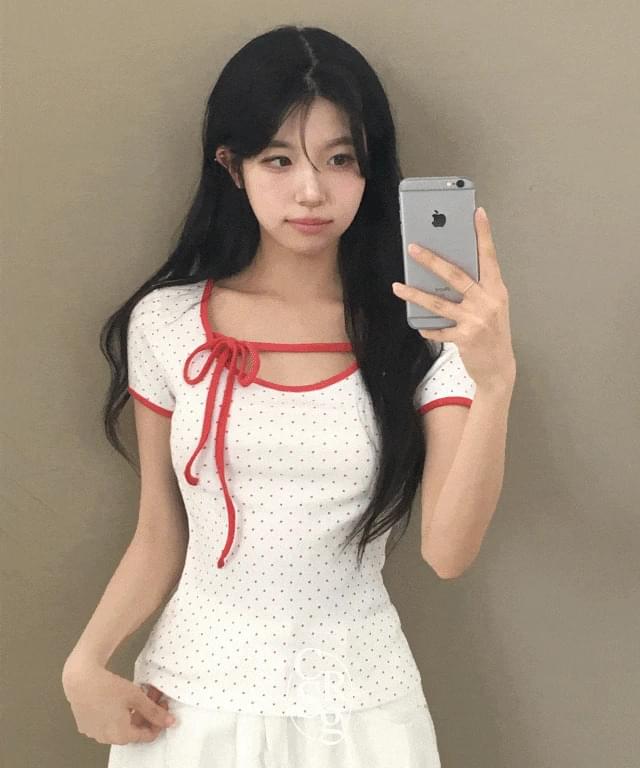 いちごケーキコイ配色ドット半袖Tシャツ 半袖 Tシャツ ブラウス レディース｜韓国 creamsugar｜コーディブック