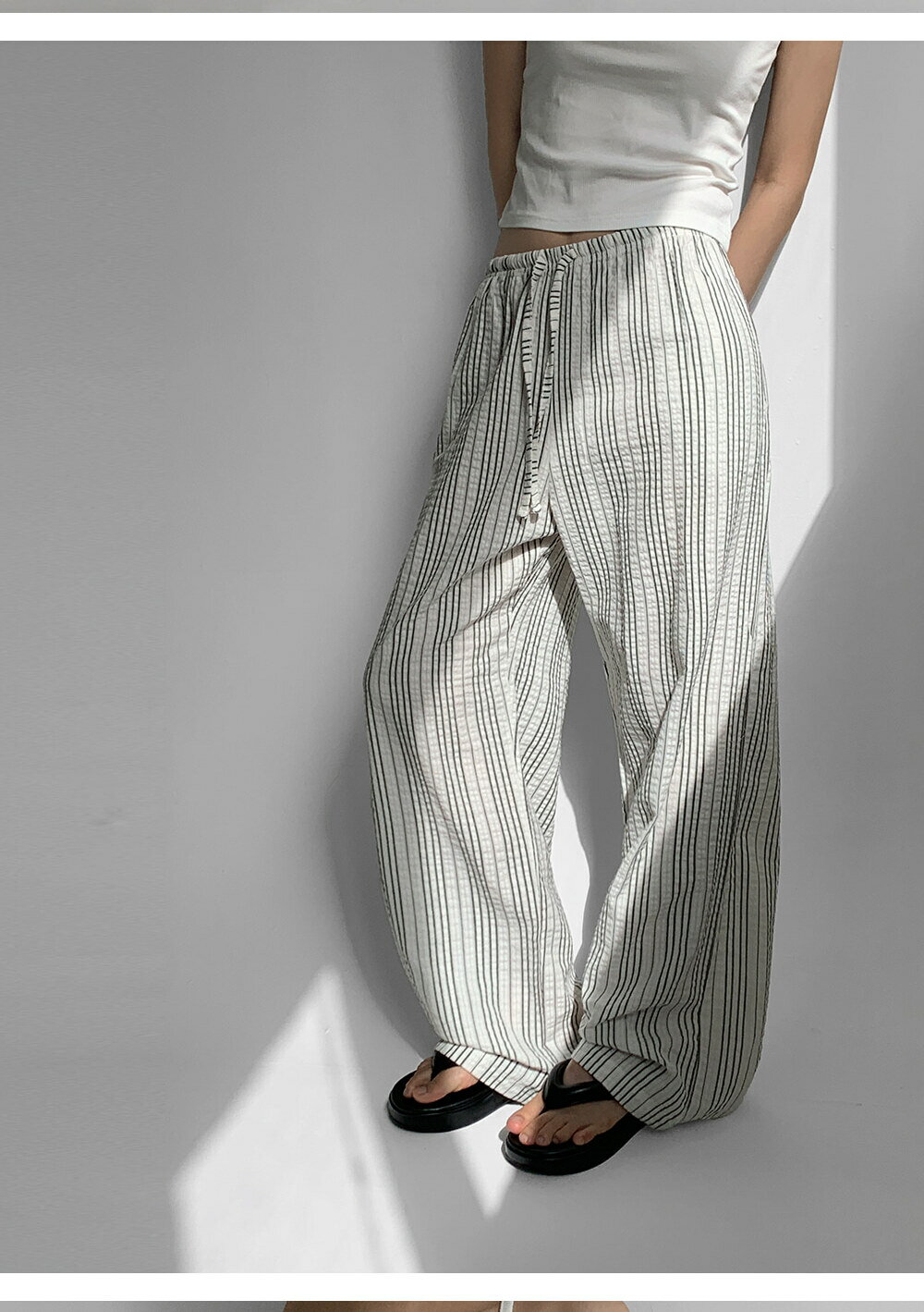 デュインシアサーカーストライプパンツ パンツ ワイドパンツ レディース｜韓国 MAENIQUE｜コーディブック