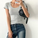 シルケットディープユーラウンドスリム半袖 半袖 Tシャツ レディース|韓国 E-PICK|コーディブック(4)