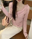 エアロリボンディテールドレープオフショルダースリムフィット長袖Tシャツ 長袖 Tシャツ Tシャツ レディース|韓国 Dearlow|コーディブック(4)