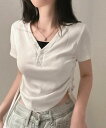 Vネックベーシックストリングレイヤード配色半袖Tシャツ 半袖 Tシャツ Tシャツ レディース|韓国 LOVENSOME|コーディブック