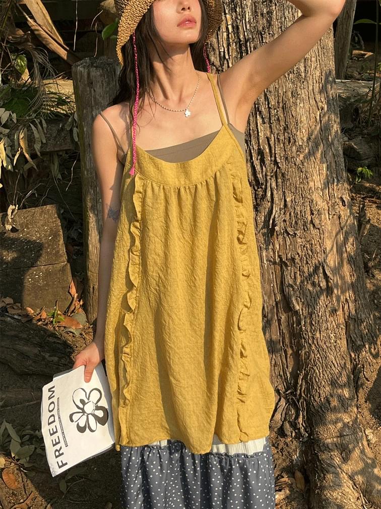 ヤーンビンテージスリーブレスワンピース ミニワンピース ブラウス レディース｜韓国 kim9hope｜コーディブック