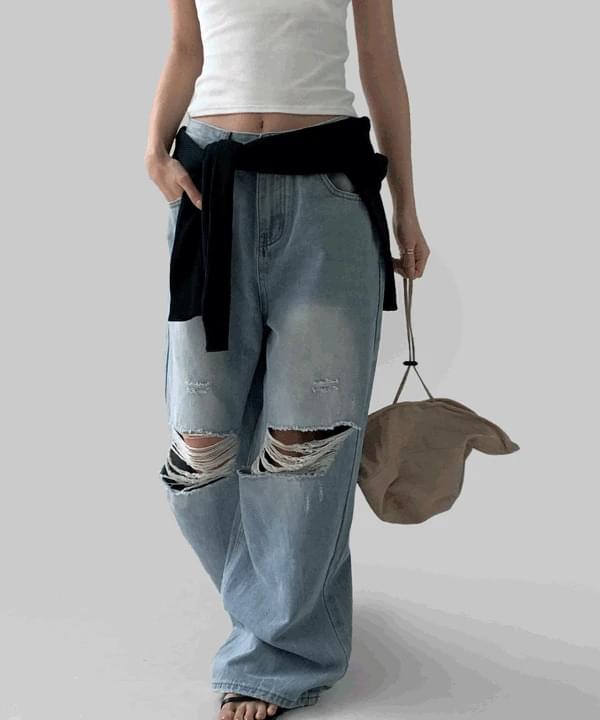 リメントダメージワイドデニムパンツ デニムパンツ レディース｜韓国 M...(4)