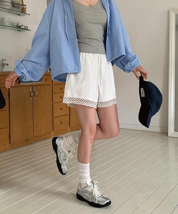 リルロブバンディングストリングレース半ズボン ショートパンツ ワイドパンツ レディース｜韓国 moaround｜コーディブック