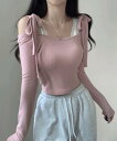 ベリーベリーリボンストラップショルダーオフショルダークロップ長袖Tシャツ 長袖 Tシャツ レディース|韓国 JASMINBELL|コーディブック