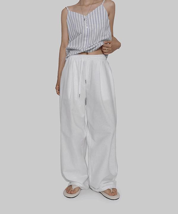 バインダーワイドピンタックリネンコットンパンツ パンツ スウェットパンツ レディース｜韓国 MAENIQUE..