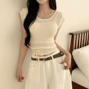 オマールリボンパンチングキャップスリーブクロップスリーブレスニット ノースリーブ Tシャツ レディース|韓国 peachmode|コーディブック