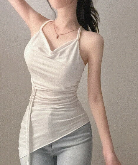 ドレープホルターネックソフトロングアンバランスタンクトップ ノースリーブ タンクトップ レディース｜韓国 LOVENSOME｜コーディブック