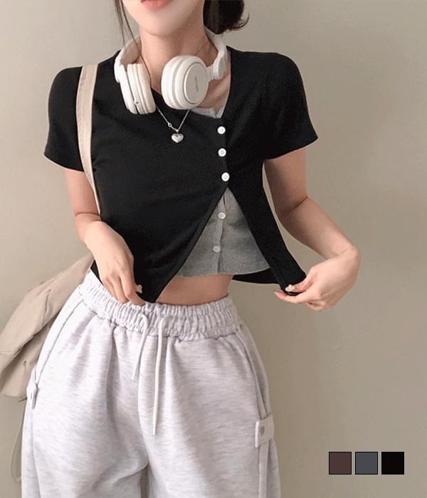 ピックピック二重レイヤード半袖カーディガン カーディガン / ベスト Tシャツ レディース｜韓国 gifteabox｜コーディブック