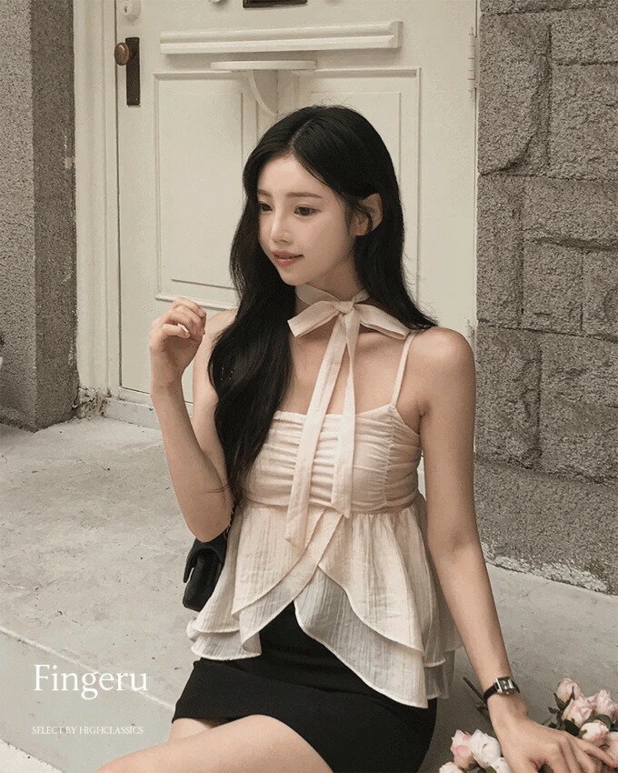 フィンガールスクエアネック長さ調節シャーリングフリルアンバランスラップスモークバンディングタイム..