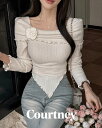 コートニーオフショルダーコサージュ裾波状フリル斜線ニット ニット Tシャツ レディース|韓国 highclassic|コーディブック