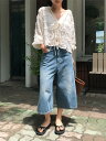 capri bermuda pants パンツ デニムパンツ レディース|韓国 Linenne|コーディブック