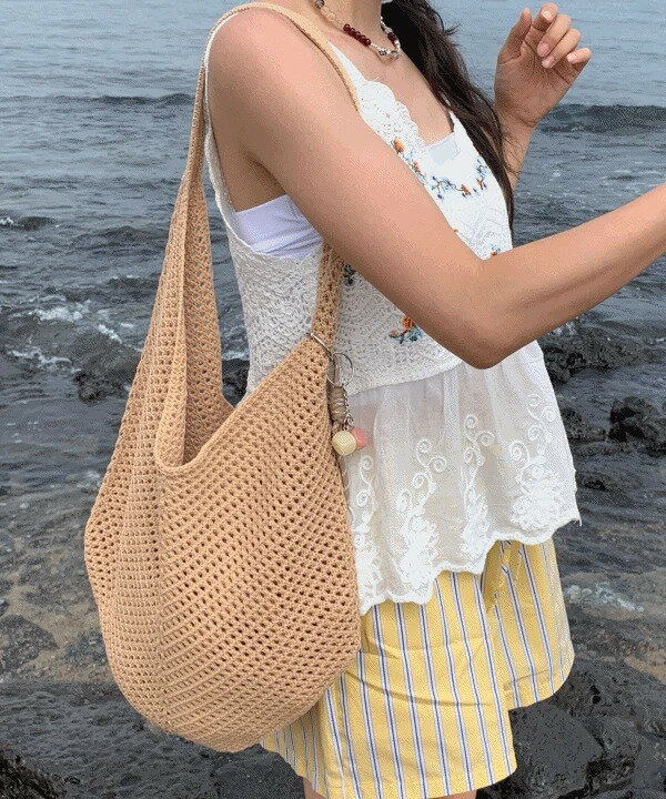 楽天CODIBOOKボホールラウンド夏かぎ編みショルダーバッグニットバッグ6カラー リゾートルック ショルダーバッグ ブラウス レディース｜韓国 MANDARINE TREE｜コーディブック