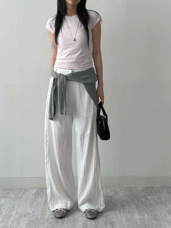 マール ナイロンワイドスラックス パンツ ワイドパンツ レディース｜韓国 inchant me｜コーディブック