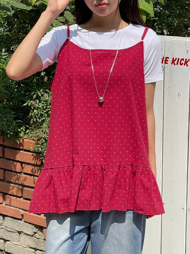 ビッグサイズ55-88 キビミン ドット フリルレイヤードビスチェストラップキャミソール ノースリーブ ス..