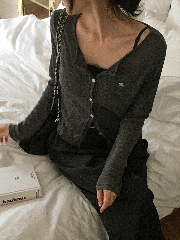 メイズ夏リブシースルーペンダントスリムクロップ長袖カーディガン カーディガン / ベスト カーディガ..