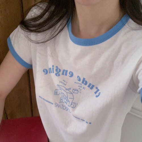 エンジンクロップトップ 半袖 Tシャツ Tシャツ レディース｜韓国 E-PICK｜コーディブック