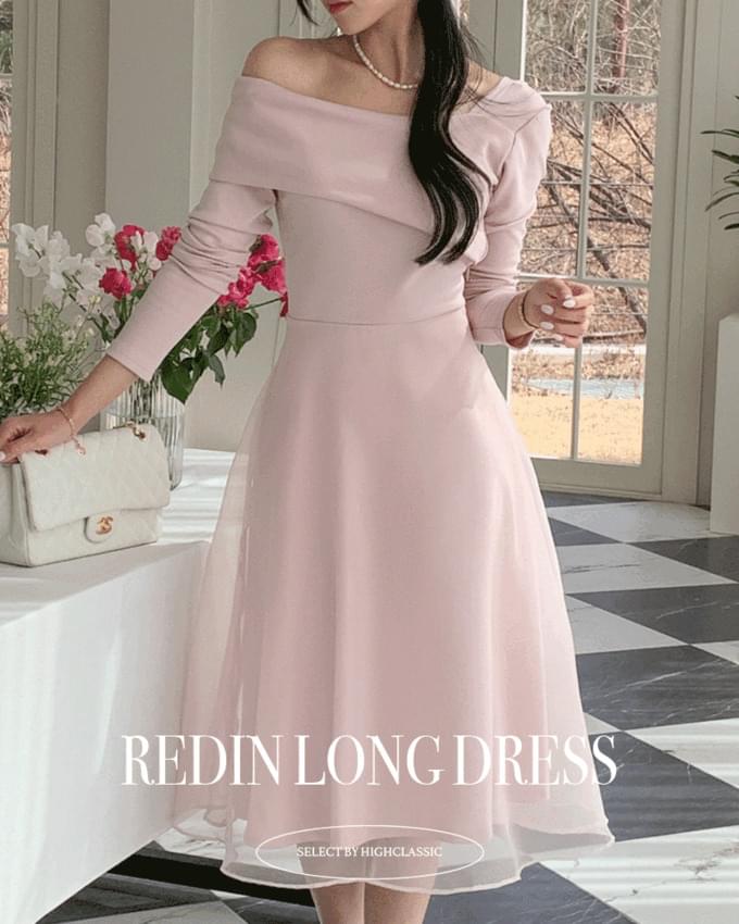 レディン オフショルダー アンバル オーガンザ ハザードルック 長袖アンバランスシャツ ハイウエストシャーレース ロングワンピース マキシワンピース オフショルダードレス レディース｜韓国 highclassic｜コーディブック