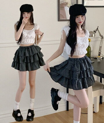ドルフィンチェックスカート スカート ティアードスカート レディース|韓国 CWITHC|コーディブック ドルフィンチェックスカート スカート ティアードスカート レディース|韓国 CWITHC|コーディブック