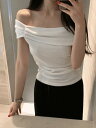 チューリップオフショルダーストレッチシャーリングTシャツ(2color) 半袖 Tシャツ レディース|韓国 ONMYONE|コーディブック