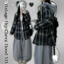 ヴィンティチェック配色フードオーバーフィットシャツ シャツ ジャケット レディース|韓国 ccomeng|コーディブック