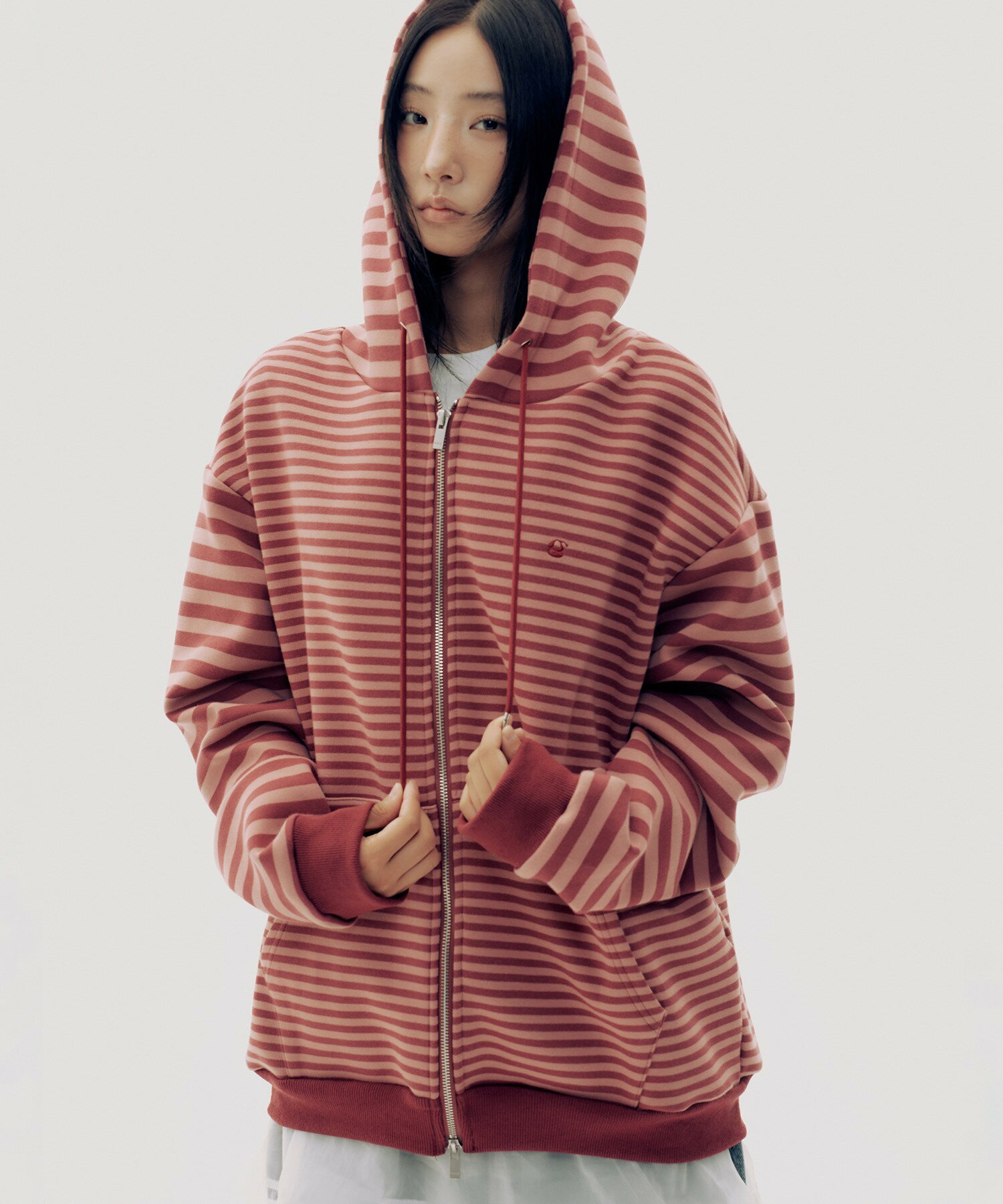 ツートンストライプ刺繍プリンティジフードジップアップジャケット_3COLOR ジップアップ フードパーカ..