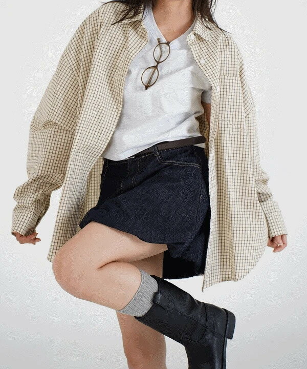 エッグオンチェックルーズフィット秋シャツ メンズシャツ 2カラー シャツ レディース｜韓国 MANDARINE ..