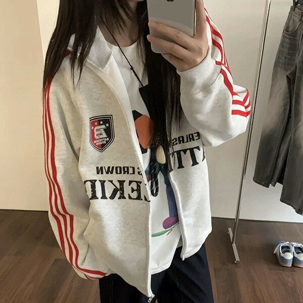 ルックスレタリングラインカジュアルジップアップ ジップアップ ボンバージャケット レディース｜韓国 Wansmall｜コーディブック