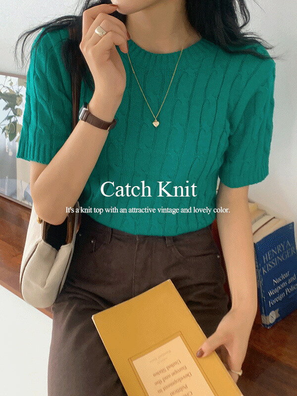 キャッチ ビビッド ケーブルラウンドネック秋半袖ニット ニット セーター レディース｜韓国 frenchaube..