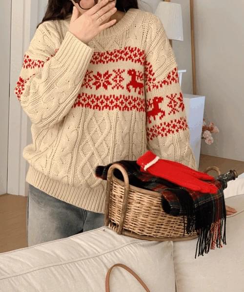 ウィンターズルーズフィットプレッツェルノルディックニットP0003023 ニット セーター レディース｜韓..