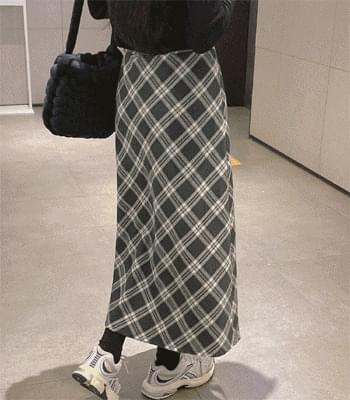 ピーナッツチェックロングスカート（ウエスト部分ストリングで自由に演出） スカート レディース｜韓国..