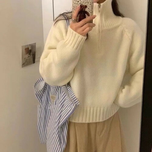 ハーフジッパーカラーニット ニット レディース｜韓国 E-PICK｜コーディブック