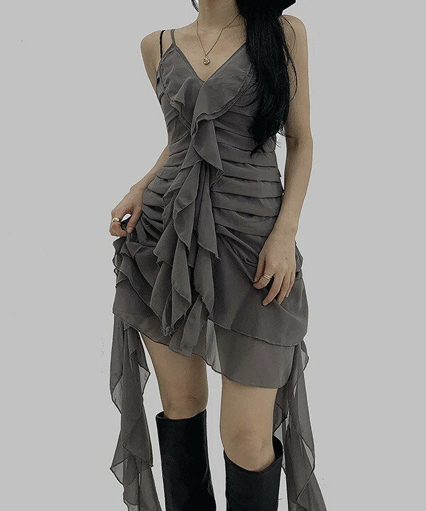 ポールデイリーデートフリル ノースリーブミニワンピース ミニワンピース レディース｜韓国 morace｜コーディブック