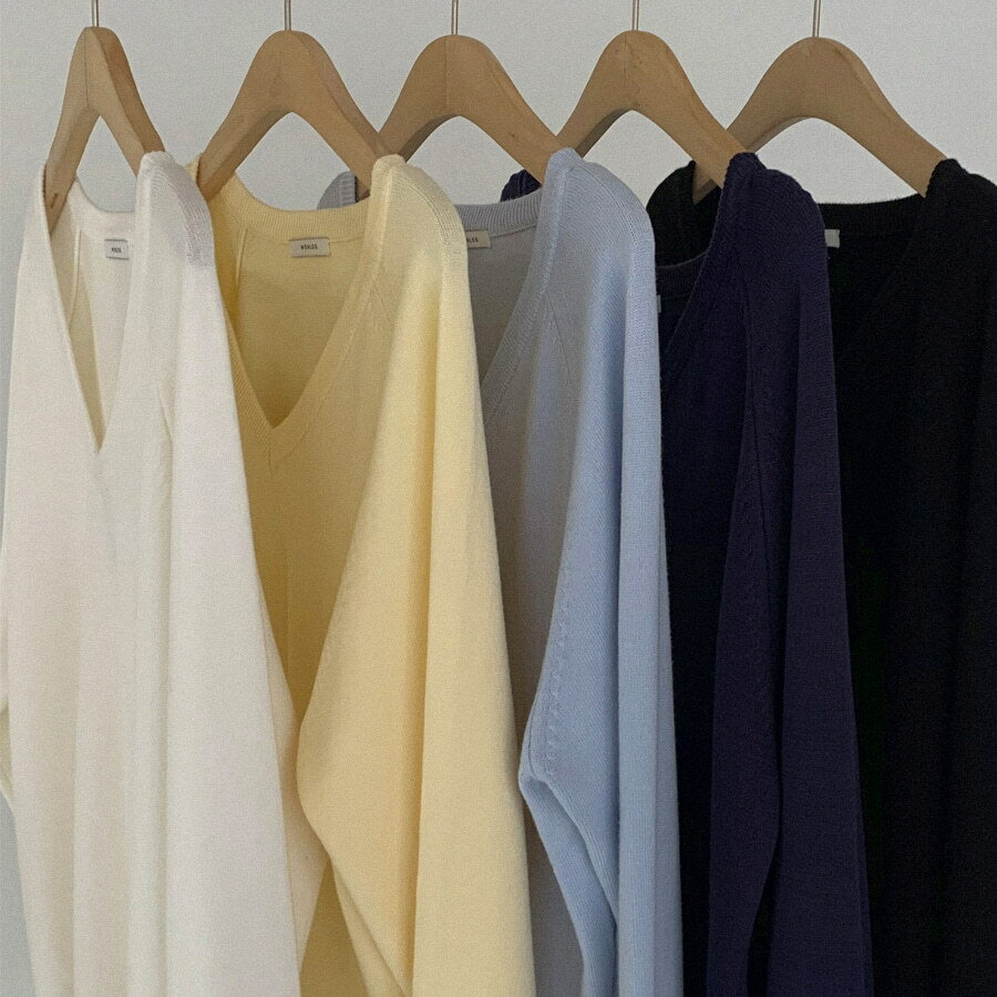 ワンデイウォント バタークリームVネックニット ニット Tシャツ レディース｜韓国 WONLOG｜コーディブ..