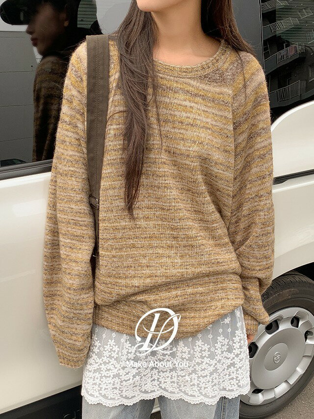 ビッグサイズ44-110 プリカンウールミックスストライプラグランオーバーフィット長袖ニット ニット レ..