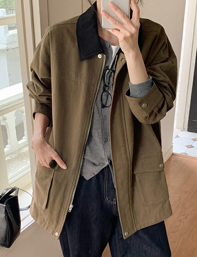 カニュ配色ルーズフィットワークウェアジャケット ジャケット レディース｜韓国 09WOMEN｜コーディブック