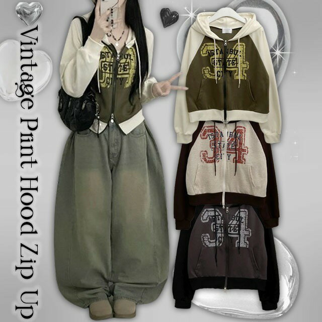 34イスタンブルレタリングプリント配色ナグランクロップフーディジップアップ ジップアップ フードパー..