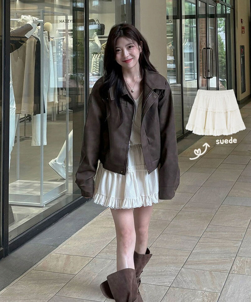 クーハン スエード ベルベット レース フレアミニスカート スカート ラッフルスカート レディース｜韓..