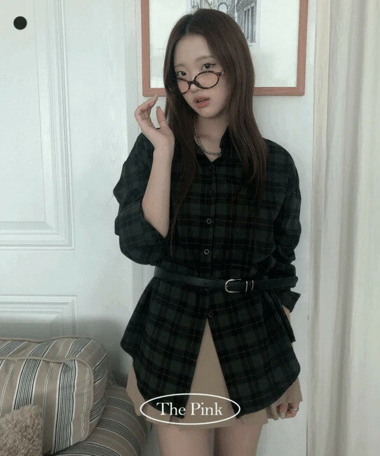 フィンディオーバーフィットビンテージチェックシャツ シャツ シャツワンピース レディース｜韓国 thep..