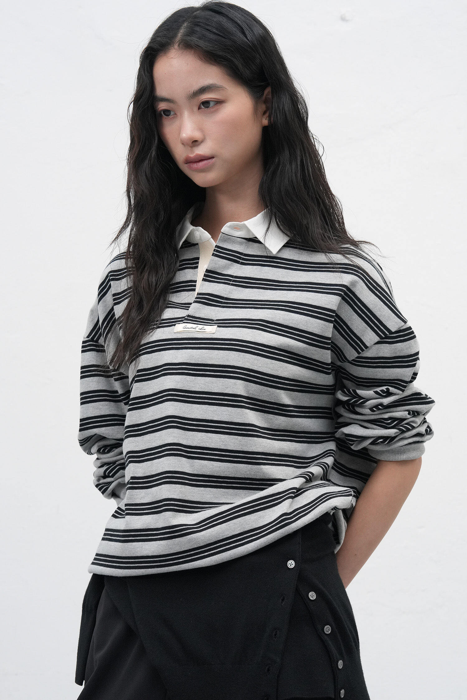 WOMAN ヴィンテージストライプラグビーTシャツ 長袖 Tシャツ polo-shirt レディース｜韓国 GENERAL IDE..