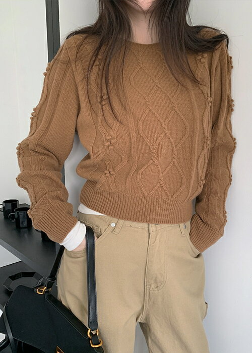 ポンポンケーブルカシミアウールニッ...